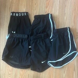 BUNDLE of 5 Under Armour and Nike Black Athletic Shorts Set
